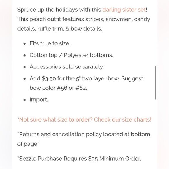 NWT Girls 2 piece Peach Stripe With Snowmen, Candy & Bow Detail -Size 6-12 Month - Picture 8 of 8